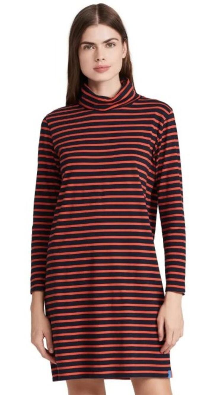 Kule Jersey Dress Women's Sz XL Navy Poppy Striped Lightweight Turtleneck Cotton